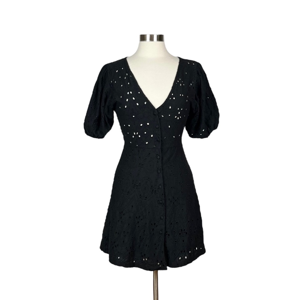 Zara Black Eyelet Button Front Dress
